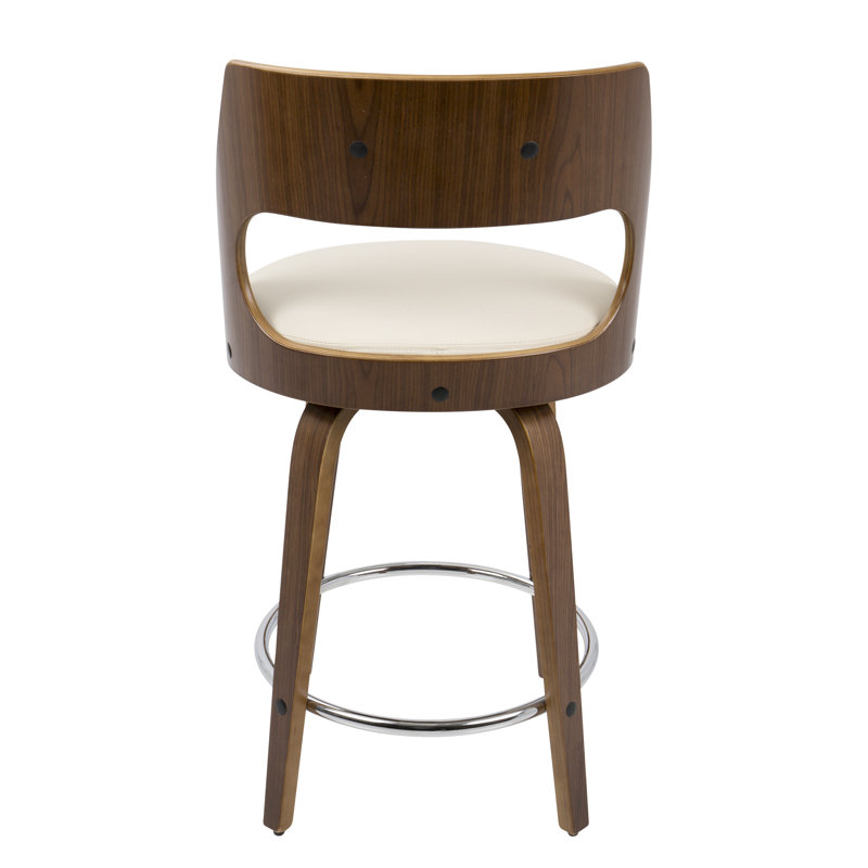 Betuel Swivel Upholstered Counter Stool, Cream Faux Leather/Walnut Frame, Counter Stool (24.5" Seat Height)