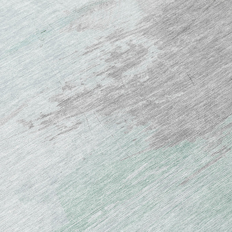 Machine Washable Seafoam and Gray Synthetic 5' x 7' Rug