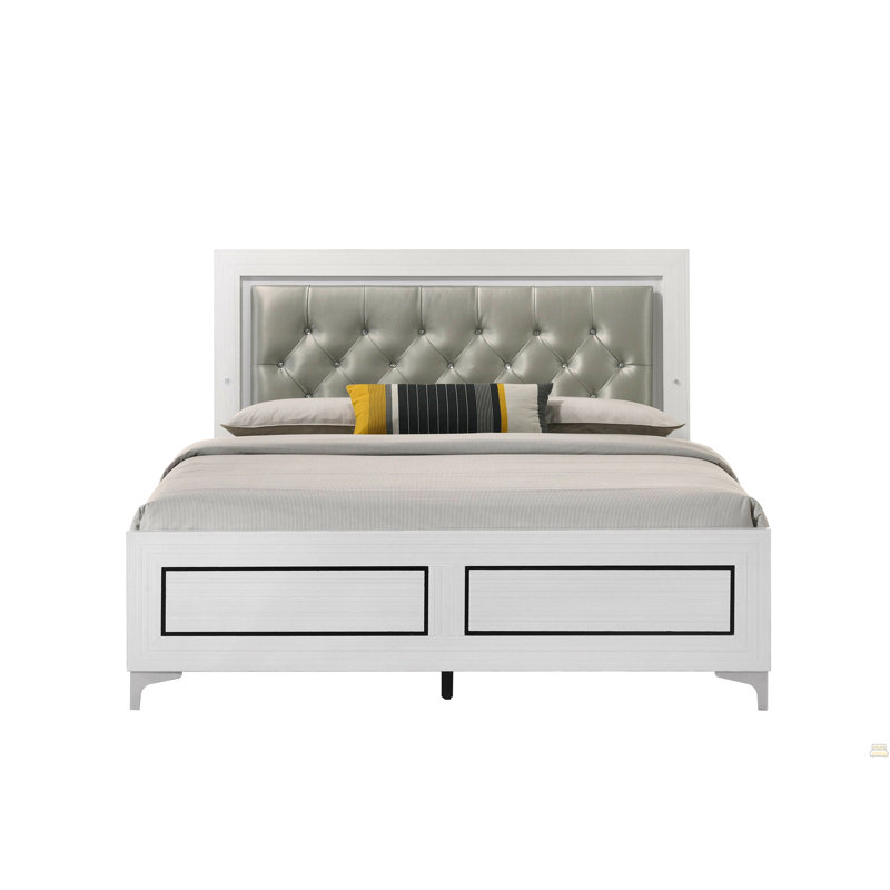 Queen Bed With LED Light Padded Headboard