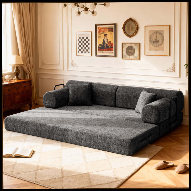 Canapé-lit convertible, canapé-lit pliant en tissu mélangé à deux tons avec structure de forme fixe, canapé-lit de salon pour la chambre du salon (noir moucheté)