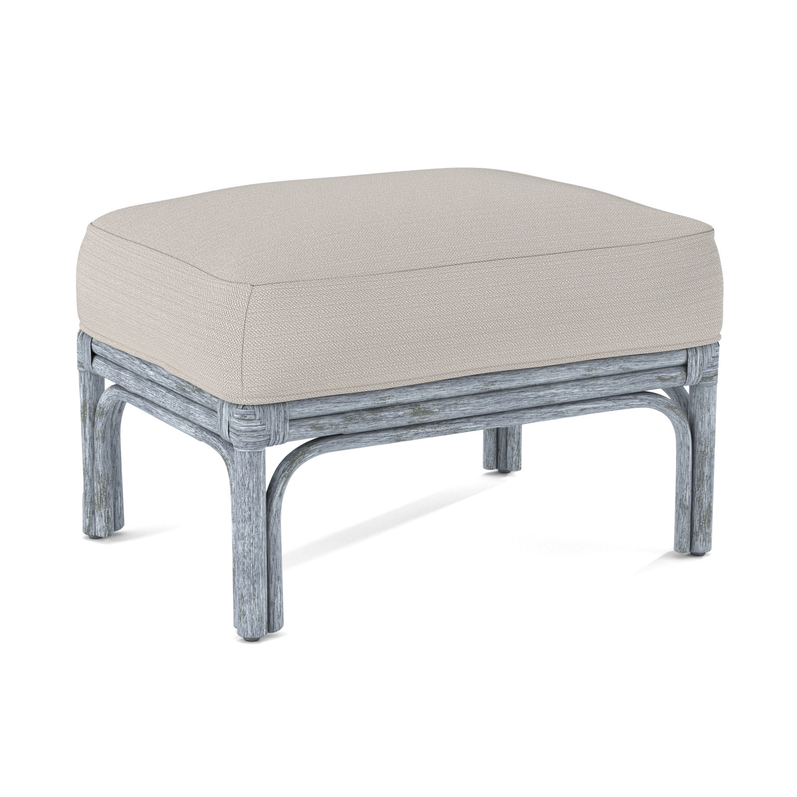 Boca Upholstered Ottoman, White Textured Performance; 0865-91, Sea Glass