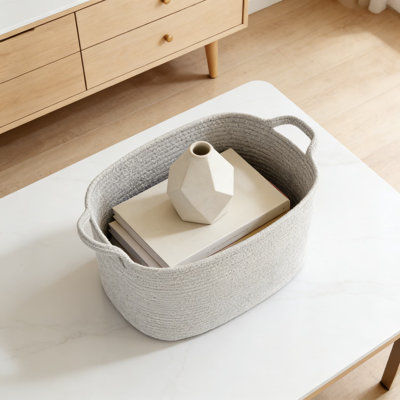Large Woven Cotton Rope Storage Basket With Handles, Multi-Purpose Rectangular Organizer For Blankets, Toys, Laundry, And Home Decor