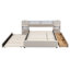 Grand lit plateforme tapissier avec lumières de lecture, tiroirs, gigogne et tablettes, beige-1556227259