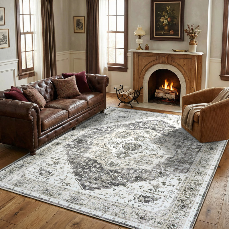 Oriental Inspired Vintage Machine Washable Area Rug with Non-Slip Backing for  High Traffic Area, Living Room, Bed Room, Kitchen, Hallway, Entryway Rug