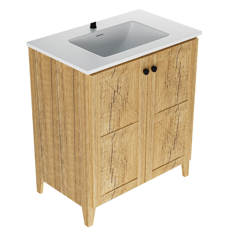 Meuble-lavabo autoportant 30 po avec lavabo en céramique, Chêne