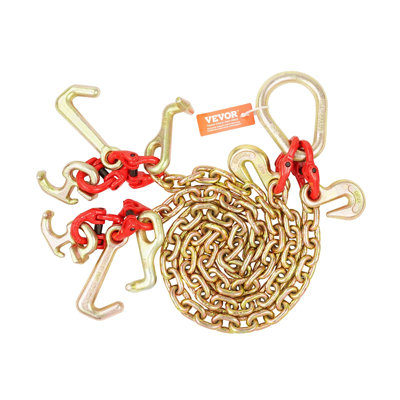 Chaîne de bride G80 V, bride de chaîne de remorquage de 5/16 po x 3 pi avec crochets en R, crochets en T, crochets en J et crochets à griffes, bride de chaîne de remorquage de transport avec une charge de travail sécuritaire de 10800 lb pour la récupération des dépanneuses