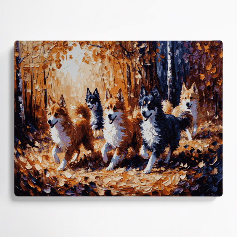 Chiens, art mural brun en métal Spitz finlandais, H 24 po x l 36 po