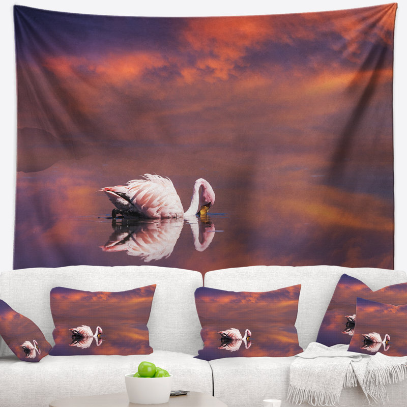 Flamant rose blanc gigantesque pour les tapisseries de lake, H 50 po x l 60 po