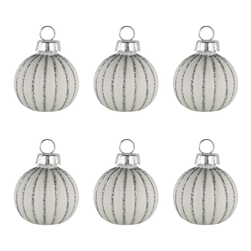 Glitter Striped Glass Christmas Ornament Place Card Holders - 2" - White - Set Of 6