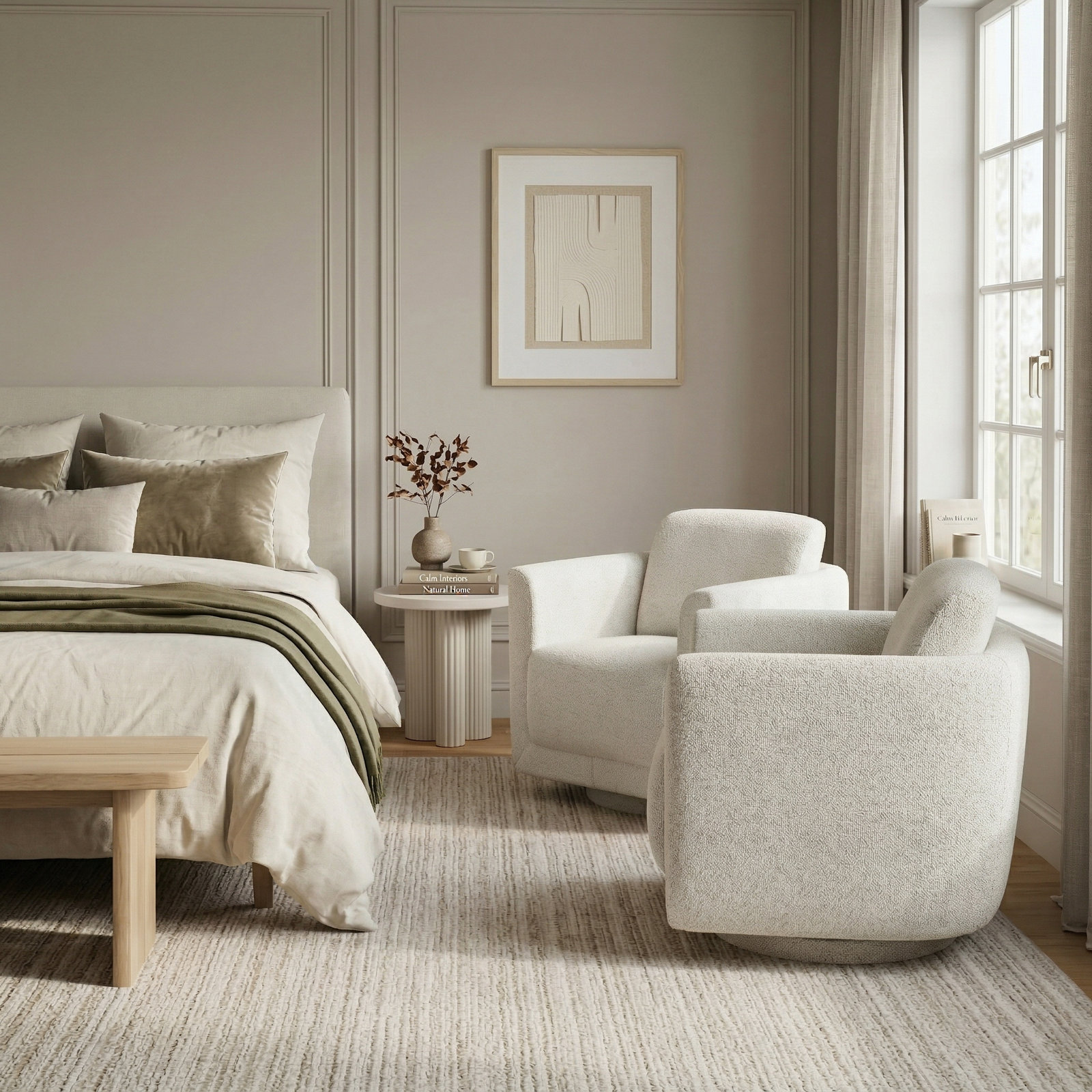 Scottie Eucalyptus Swivel Accent Chair, Soft Ecru Performance Chenille