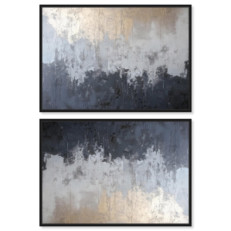 Ensemble de couches argentées, art moderne élégant sur toile par Art Remedy, H 11 po x l 16 po, Cadre noir