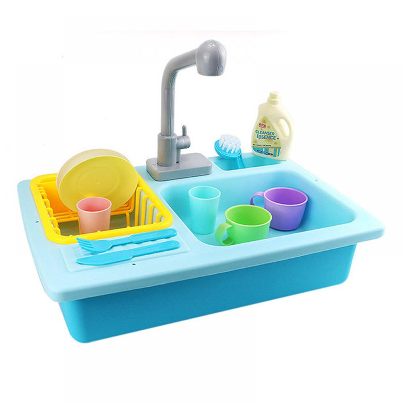 Ensemble de cuisine pour évier de cuisine, jeu de vaisselle pour enfants (sans pile), Bleu