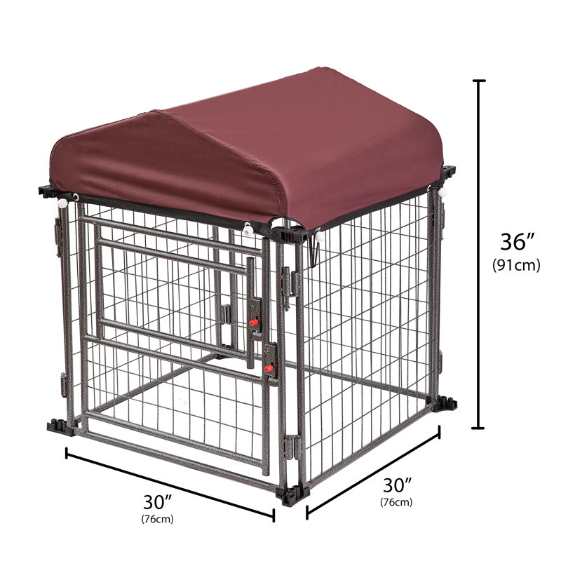 Small Black Metal Expandable Dog Kennel with Maroon Cover