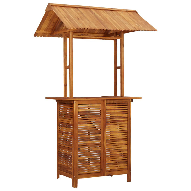 Seeley vidaXL Outdoor Bar Table with Rooftop & 2 Shelves, Solid Acacia Wood 44.5''x41.7''x85.4''
