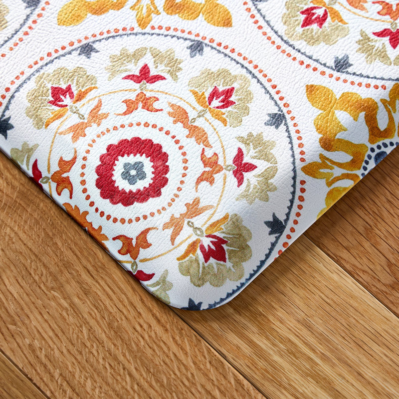 FIESTA Postiano Tiles Geo Textured Anti-Fatigue Comfort Non-Slip Kitchen Mat, Red/Yellow/White