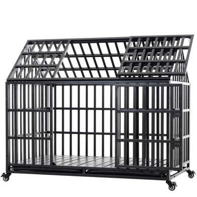 52" Heavy-Duty Large Dog Cage With Lockable Wheels - Metal Kennel, Rustproof Coating, 2 Removable Plastic Trays, Secure Doors, Assembly Required Crate Caster Heavy Duty Finish, Detachable Front &