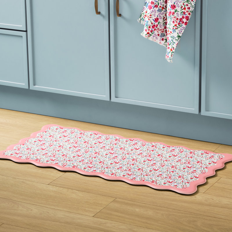 DRAPER JAMES Field Flowers Scallop Edge Comfort Kitchen Mat, White/Multicolor, 20"x39", White/Multicolor, Rectangle