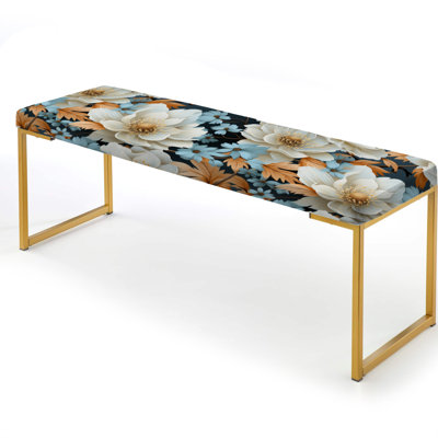 Industrial Ivory Fusion Floral Pattern I - Floral Upholstered Gold Bench