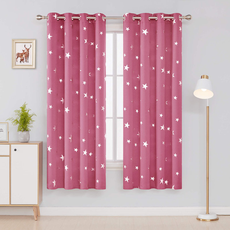 Foil Print Star Blackout Grommet Top Curtains (Set of 2), 42" W x 84" L, Pink