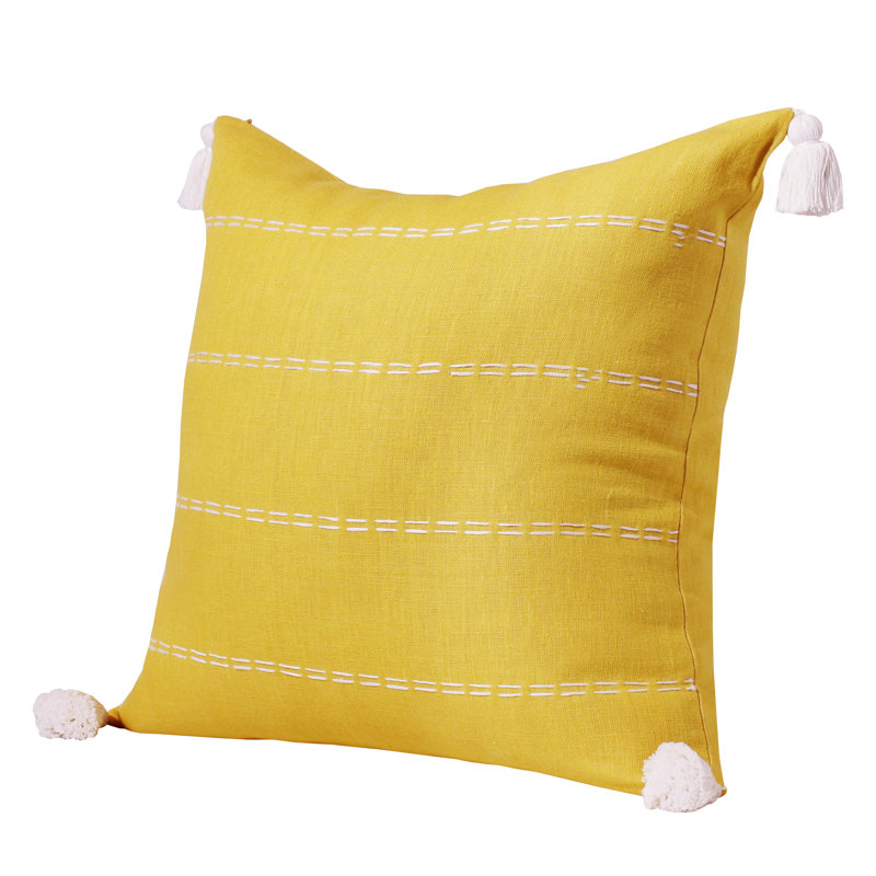 Housse de coussin en lin tissée à la main, Moutarde, Polyester
