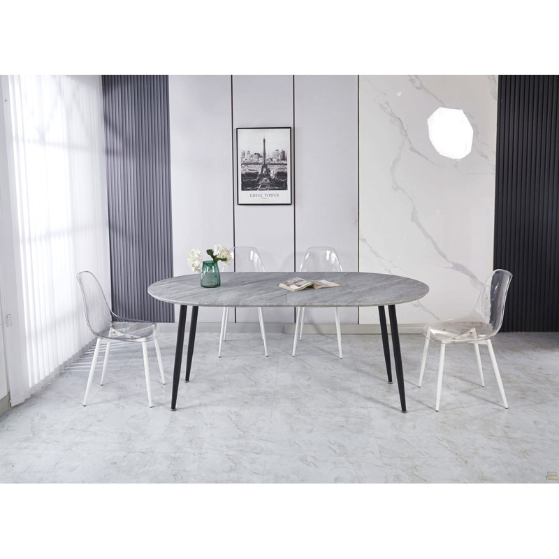 Table extensible, table de salle à manger, table de bureau, table basse, pieds en métal, Plateau gris/ base noire