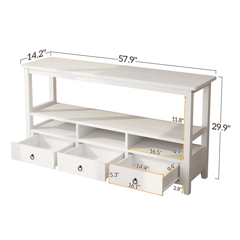White 57.8in 4-layer 3-drawer 3-compartment MDF Entry Table, White