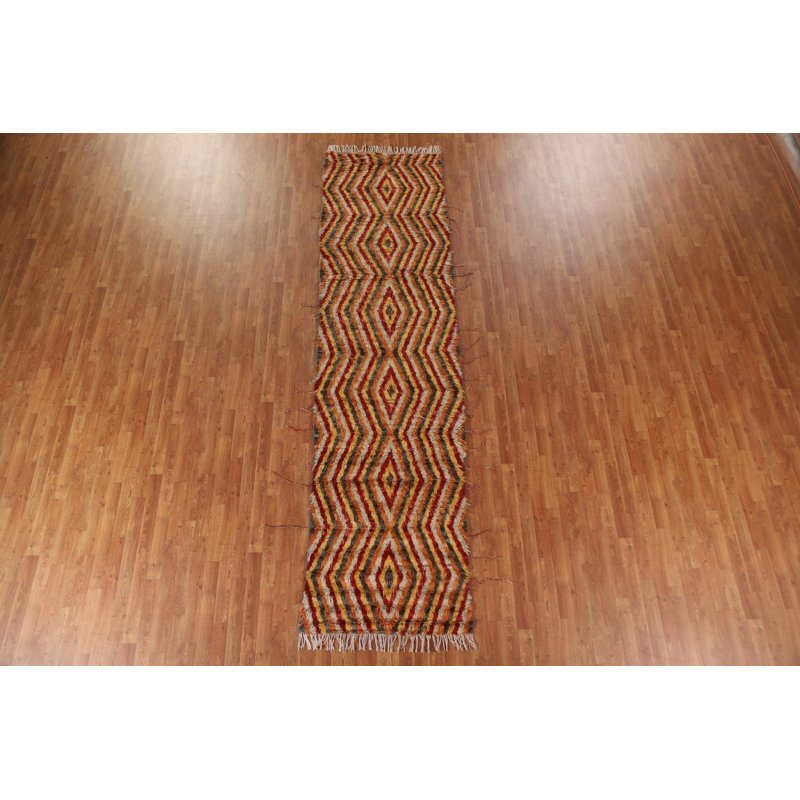 One-of-a-Kind 3'1" X 12'7" New Age Runner Wool Area Rug in
