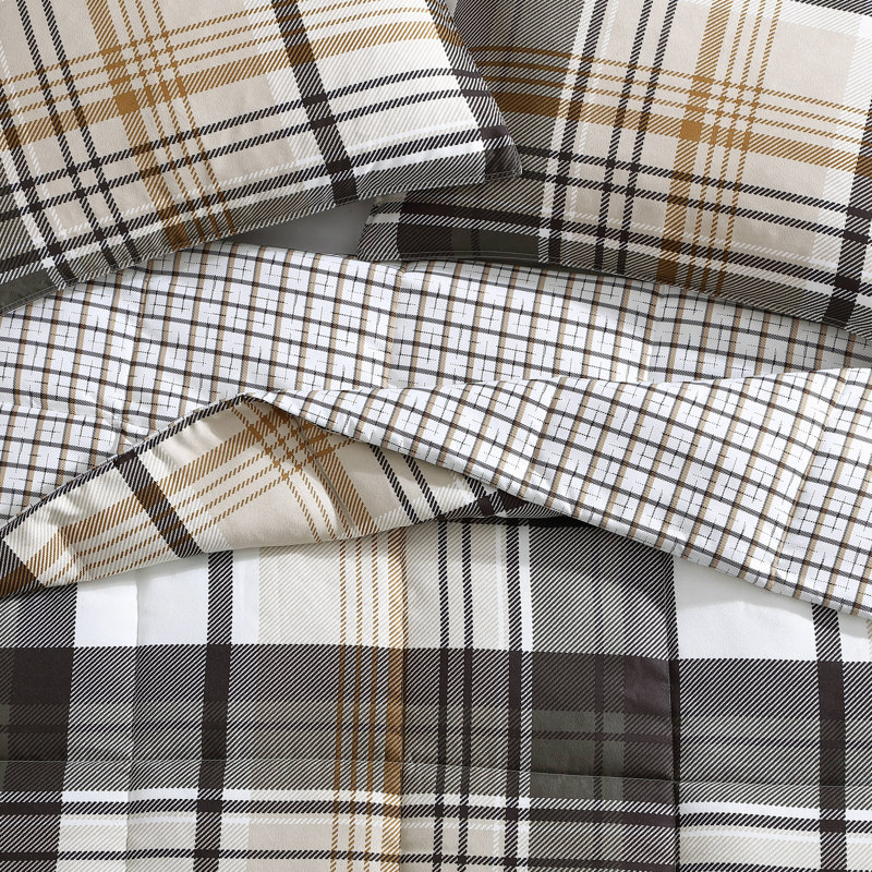Twin Black and Tan Plaid Reversible Comforter Set