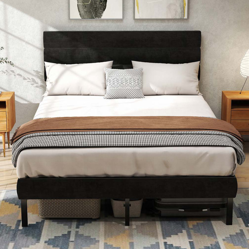 Upholstered Platform Bed Frame, Black, Queen