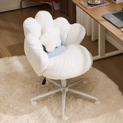 Teddy Fleece Desk Chair Swivel Chair Accent Chair Vanity Chair With Star Lumbar Pillow by Winado