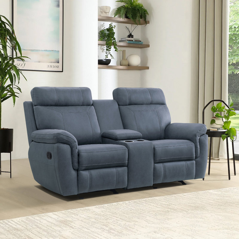 Britain 76" Modern & Contemporary Microfiber Reclining Loveseat with Dual Manual Recline and Gentle Gliding Motion, Integrated Center Console with Cup Holders