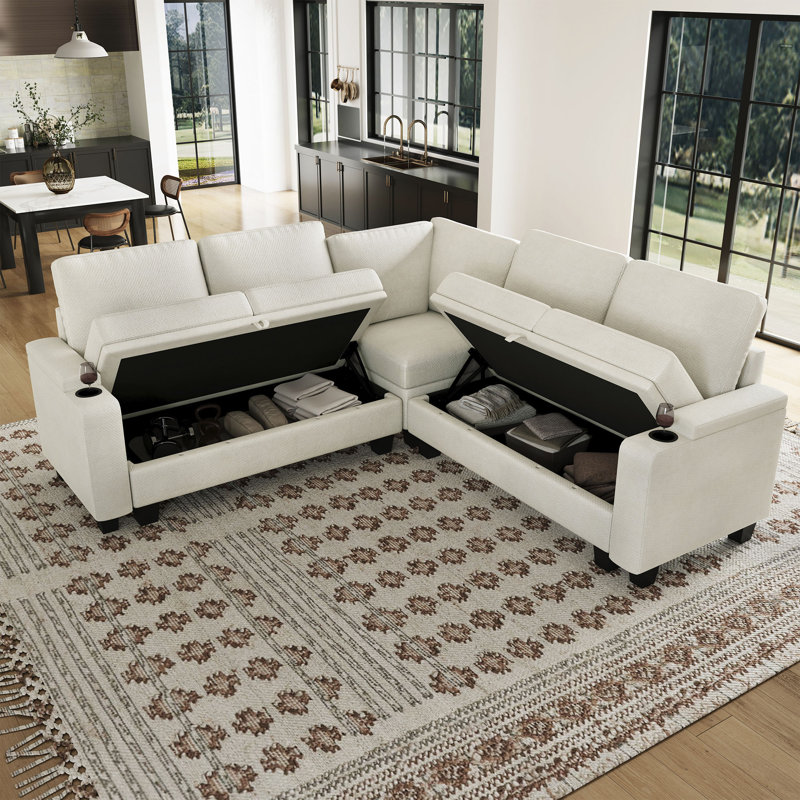 Penelopa 4-Seat Chenille Modular Sofa with Storage , Beige Chenille