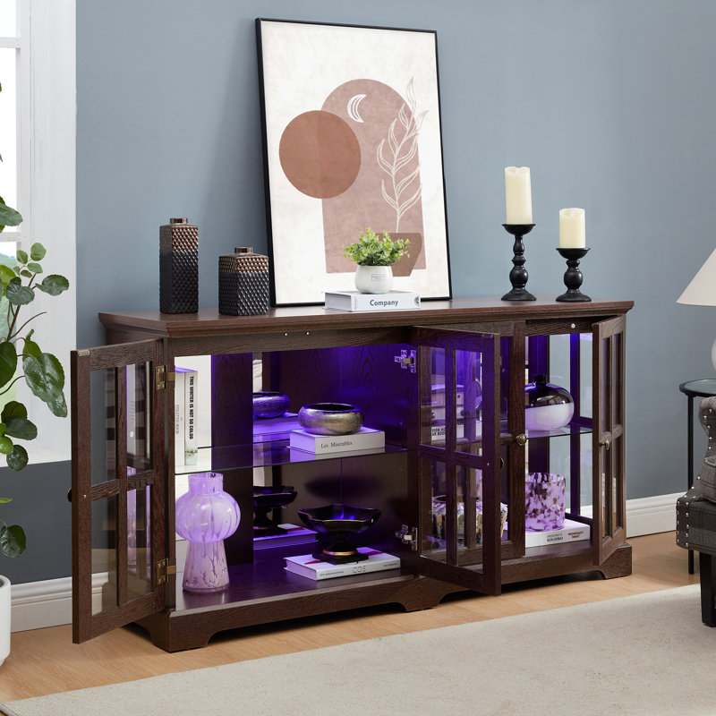 Vitrine à DEL avec vitrine antique avec portes en verre et tablettes réglables, Cerisier