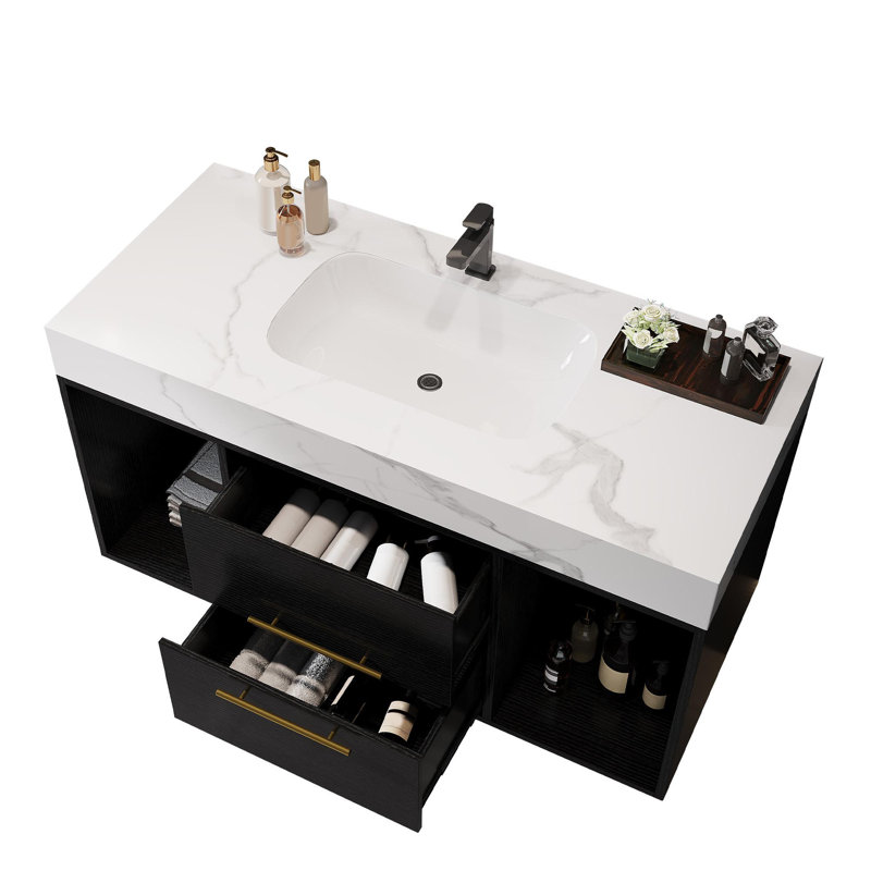 39.4" Wall-Mounted Single Bathroom Vanity with Sink, Black