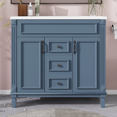 Meuble-lavabo 36 po avec lavabo supérieur, 2 portes à fermeture douce et 2 tiroirs, meuble-lavabo simple sur pied