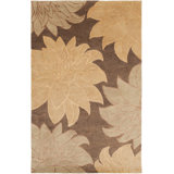 Mugal Wool Floral Area Rug in Brown