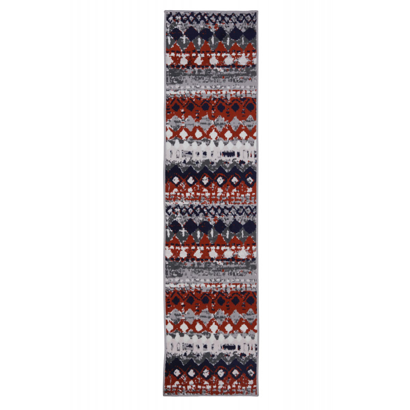 Tapis rouge / gris clair Silkeborg, Tapis de couloir 2 pi x 8 pi