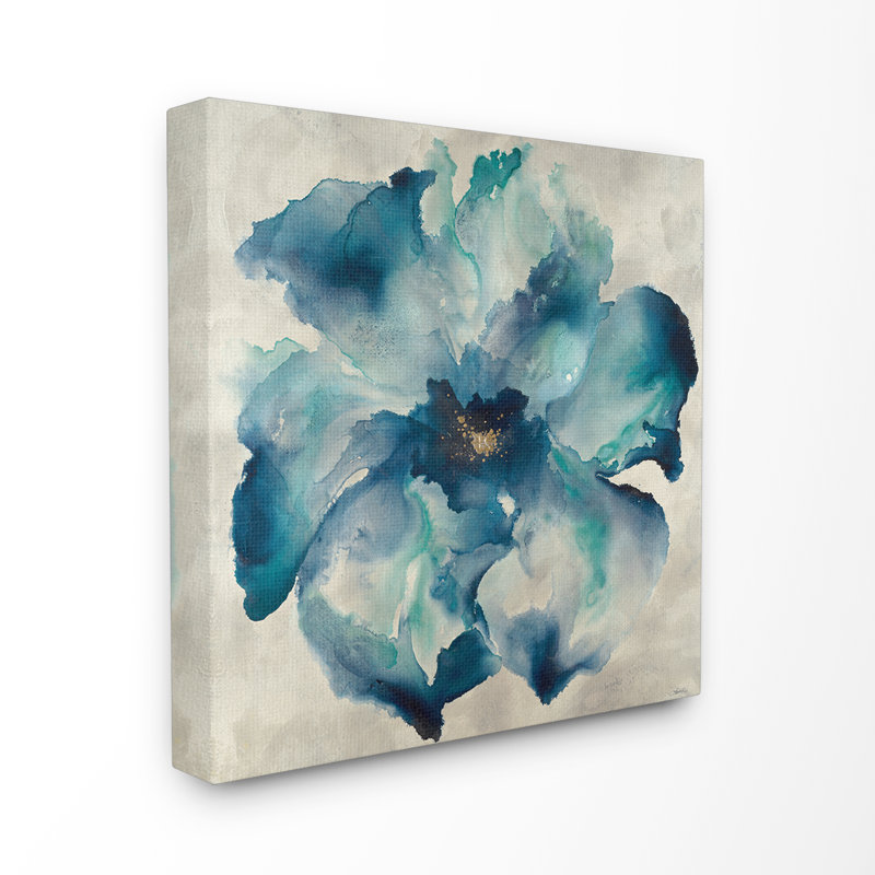 «Dark Misty Blue Watercolor Flower», reproduction d'impression sur toile, Toile tendue, H 30 po x l 30 po x P 1,5 po