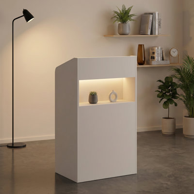 59cm LED Reception Desk with Lockable Drawer - Compact Salon & Office Counter - White