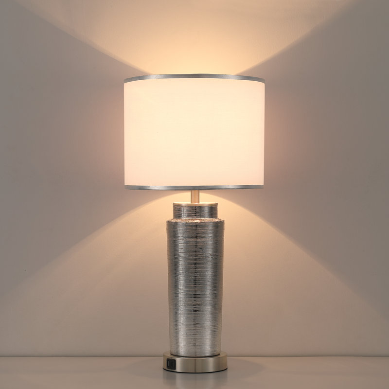 Lampe de table 25 "à intensité variable en céramique avec ports USB (ensemble de 2), Silver