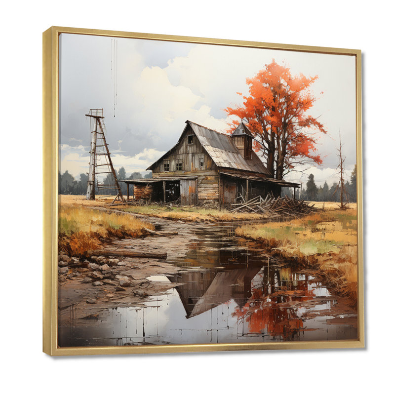 Art mural sur toile Barns, 44" H x 44" W, Cadre flottant doré