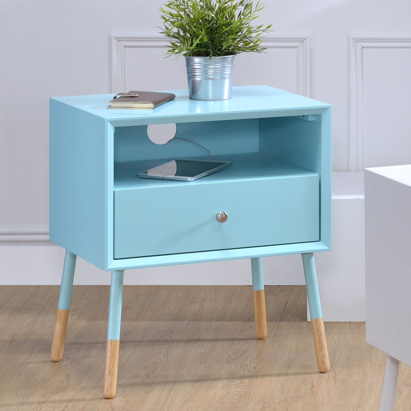 Bowersville Transitional 24"H 1-Drawer Rectangular End Table with Storage, Teal
