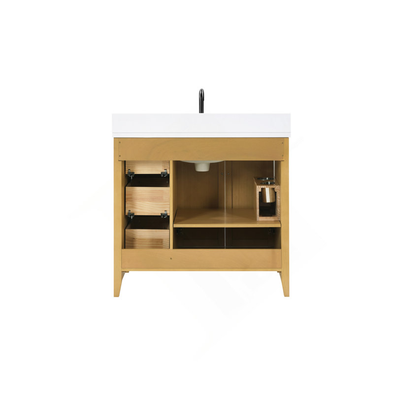 Meuble-lavabo de 36 pouces en bois massif avec pré-assemblage US Power - chêne naturel, Natural