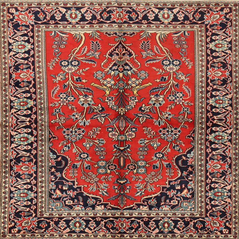 Tapis de style oriental rouge, Rond 5 pi