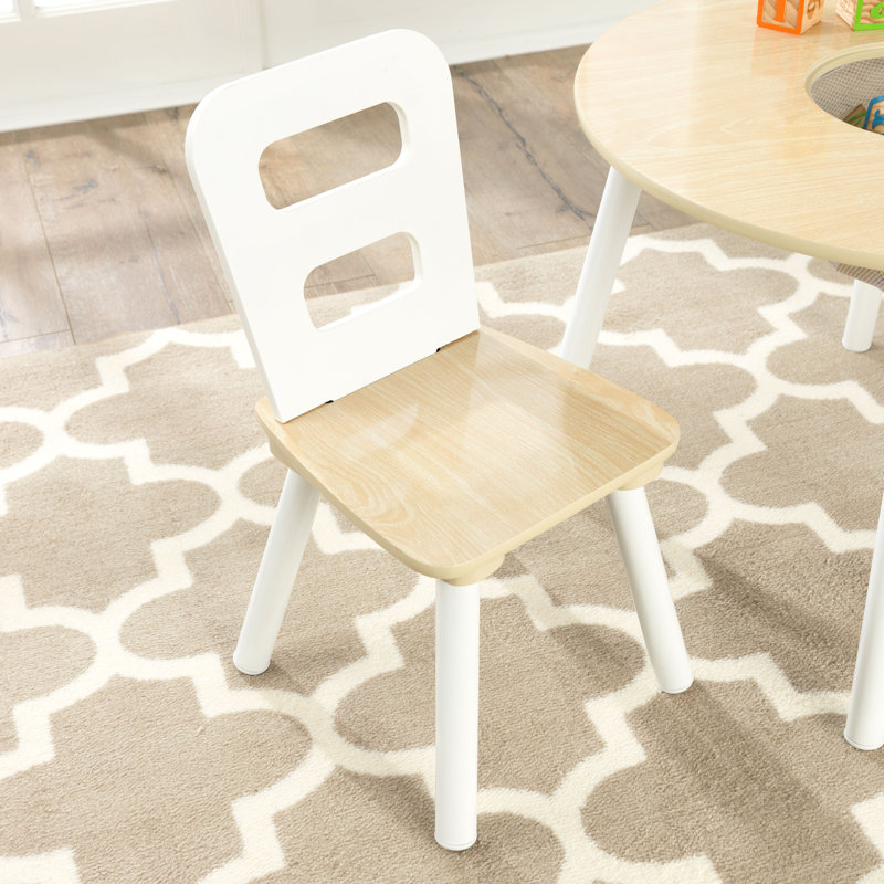 Natural & White Round Kids Table Set with Storage