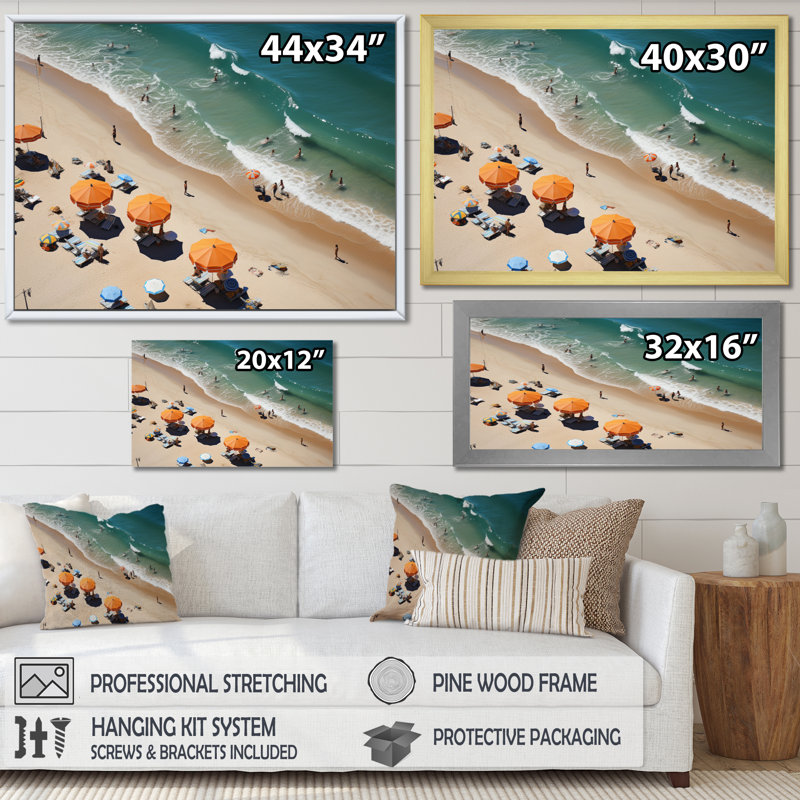 «Beach Umbrella Aérienne vue I», reproduction sur toile, Cadre flottant noir, H 24 po x l 32 po x P 1 po