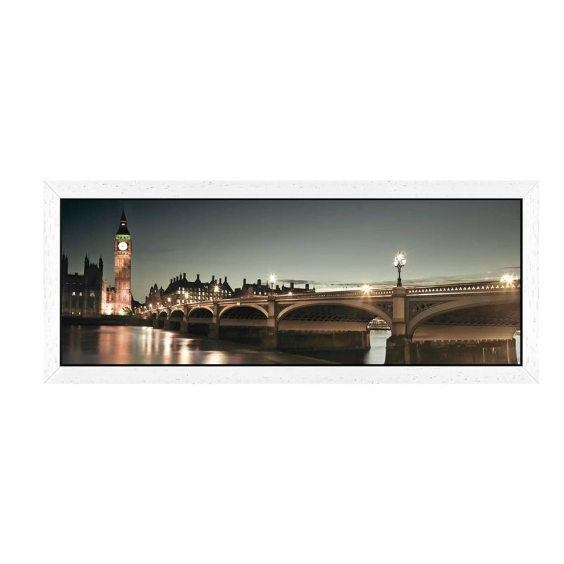London Lights by Assaf Frank - Floater Frame Panoramic Print on Canvas, 121.92 cm H x 40.64 cm W, White Framed