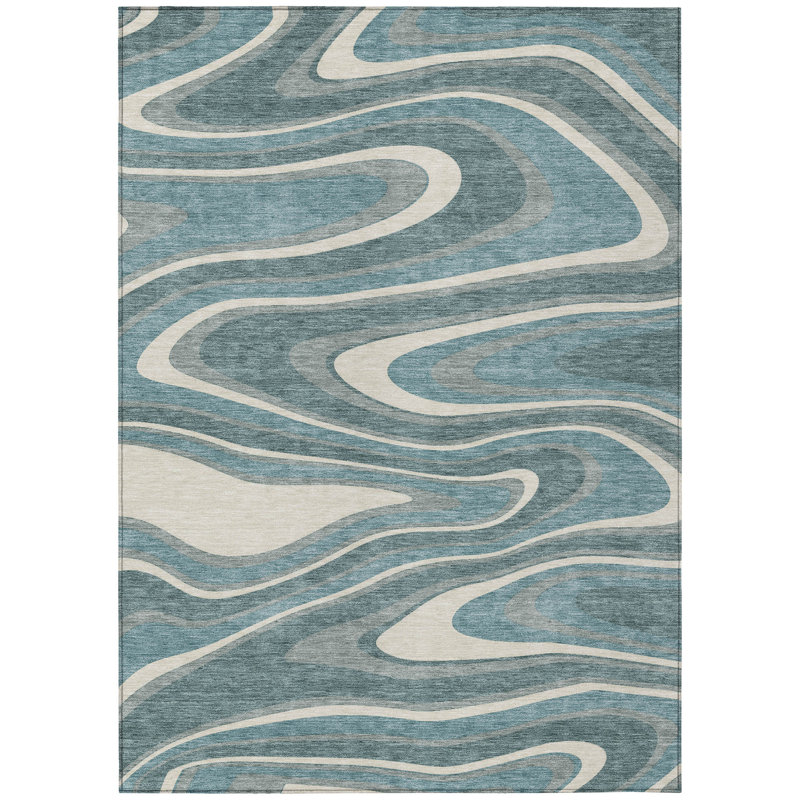 Machine Washable Indoor/Outdoor Chantille ACN2493 Abstract Rug, Teal, 3' x 5'