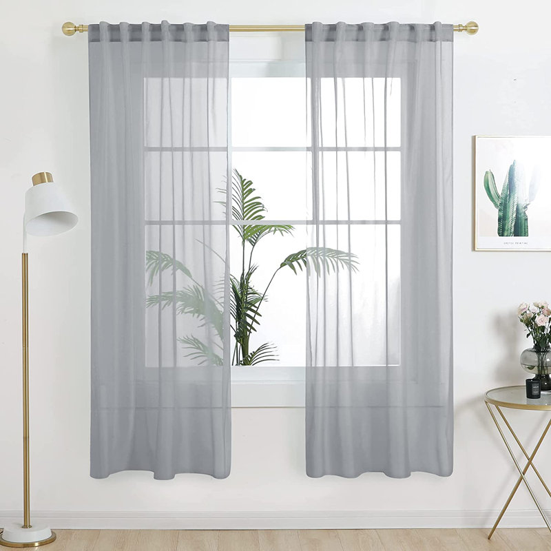 Sheer Curtain Pair, 52" W x 72" L, Gray