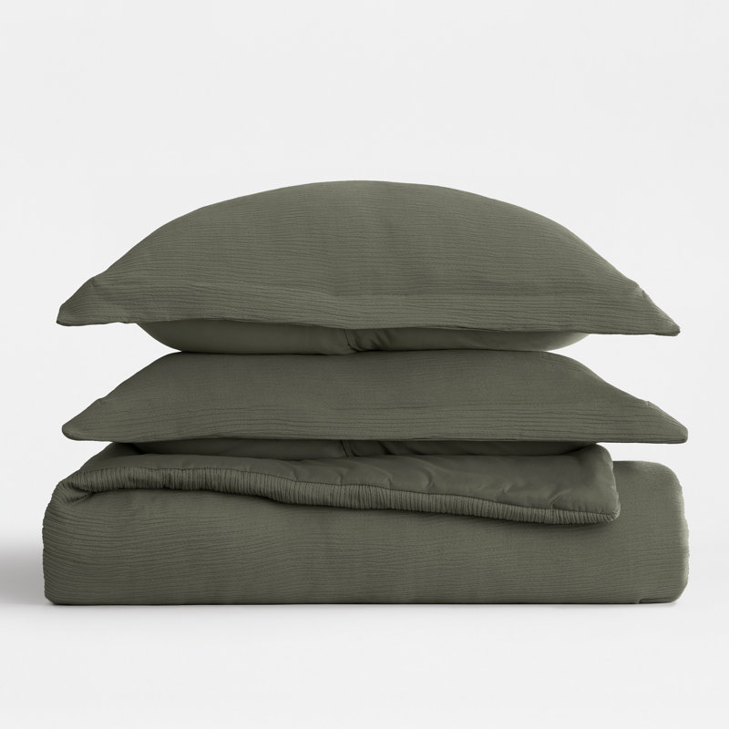 Cloud Gauze Textured Comforter Set, King / Cal-King Comforter + 2 Shams, Olive